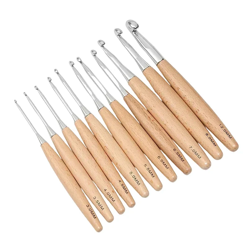 Garnzeit 11-teiliges Häkelnadel-Set mit Holzgriff – Nadeln für Stricken und Handarbeiten