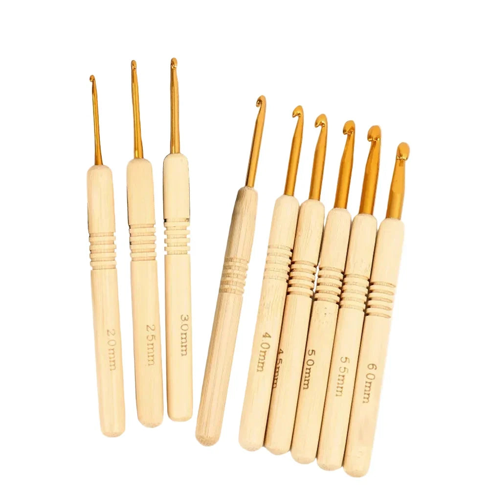 Garnzeit 9-teiliges Häkelnadel-Set aus Aluminium mit Holzgriff – Nadeln für Stricken und Kreativhobbys